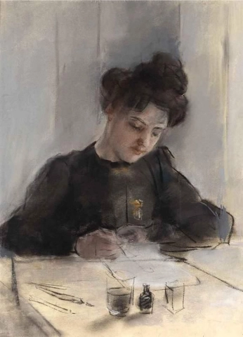 Tyttö luonnostelee noin 1905