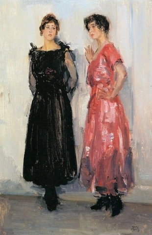 Ippy en Gertie poseren bij modehuis Hirsch Amsterdam, ca. 1916