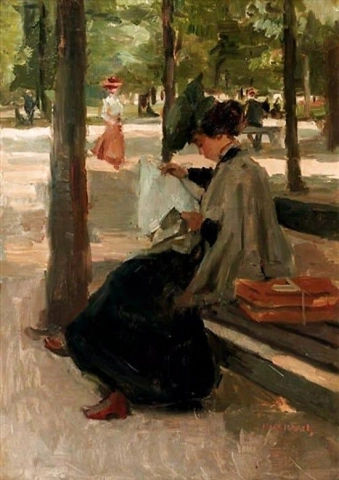 Bois De Boulogne Paris 1905에서 독서하기