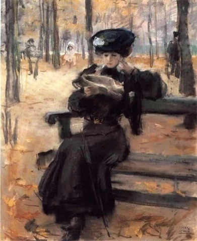 Lezende dame in de Jardin des Tuileries, ca. 1904-1907