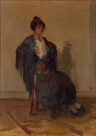 Istuva nainen espanjalaisessa mekossa