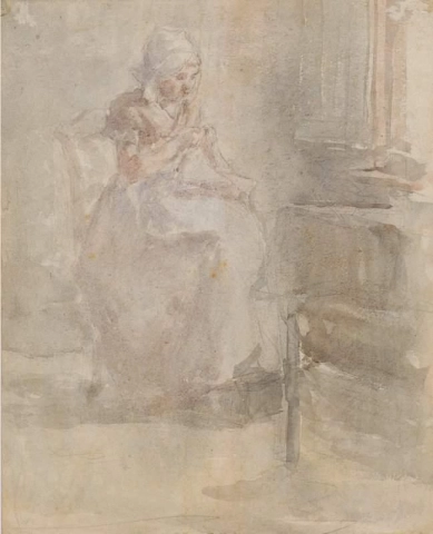Sketch Of A Woman Sewing