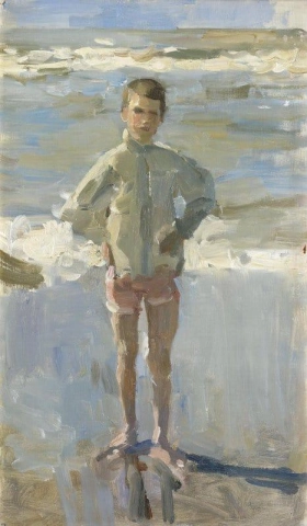 해변에 있는 어린 소년