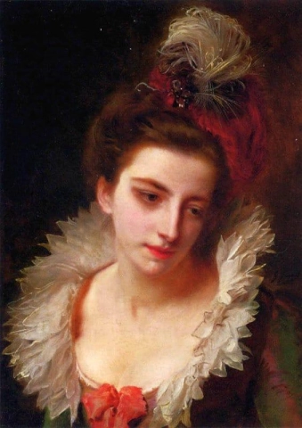 羽のついた帽子をかぶった女性の肖像