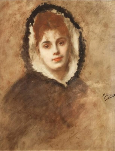 Porträt einer Dame mit pelzgefütterter Kapuze
