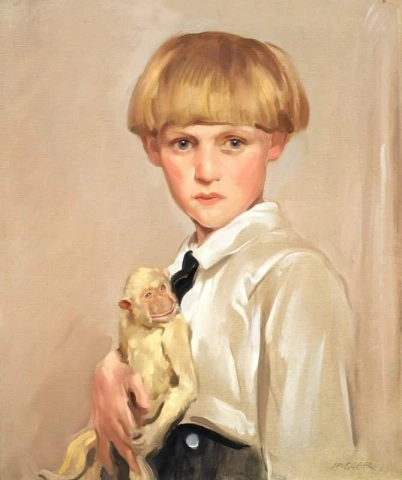 一个男孩和他的猴子的肖像