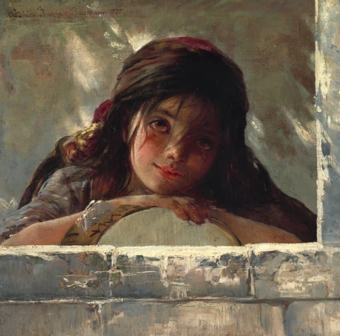 فتاة إيطالية صغيرة مع دفها 1875