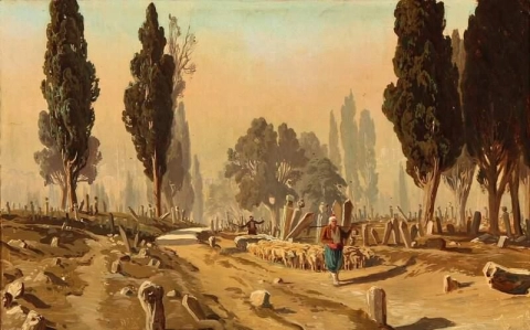 Un pastor con su rebaño en el cementerio de Constantinopla 1873