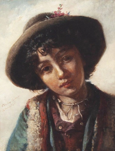 Nuori roomalainen poika hatun kanssa 1877