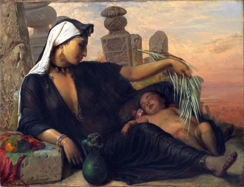 Египетская женщина-феллах с ребенком 1872 г.