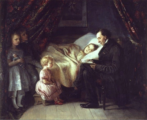 Hans Christian Andersen leest het sprookje De engel voor aan de kinderen van de kunstenaar, 1862