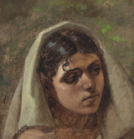 Portrait Of An Italian Woman With A White Head Scarf