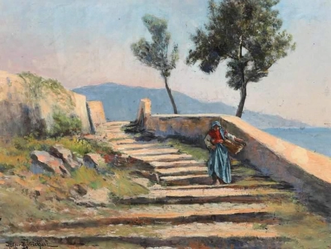 Landschaft aus Capri mit einer Frau