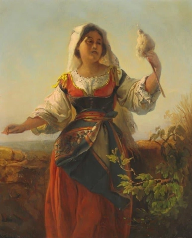Giovane donna sarda vestita con il costume tradizionale 1880