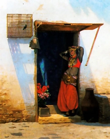 Cairo woman at her door