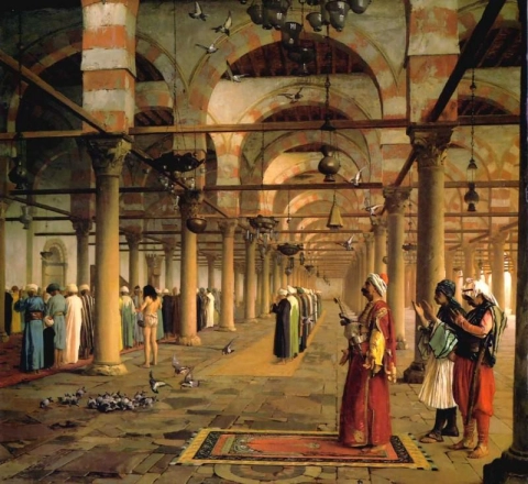 Openbaar gebed in de moskee van Caïro