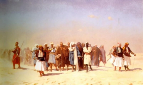 Recrutas egípcios atravessando o deserto