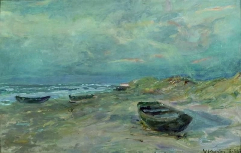 Barche tirate su sulla spiaggia nord di Skagen
