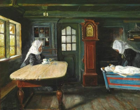 Interior From A Farmhouse With The Little One In The Cradle 1901