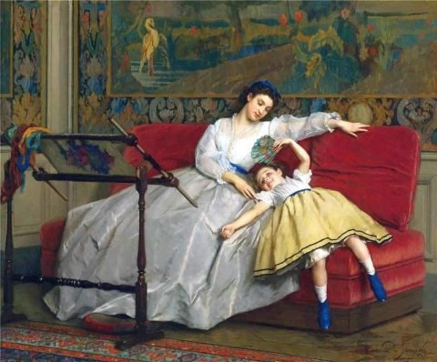 Mor med sin unga dotter 1865