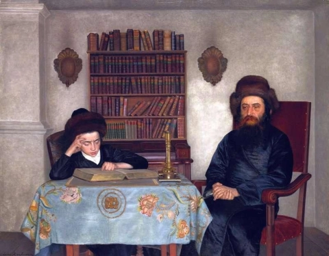 Rabbi met jonge student, 1900