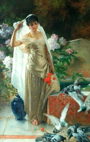 Nainen kyyhkysten kanssa 1890-1904