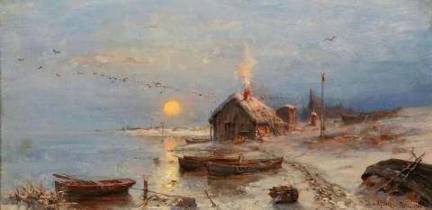 Рыбацкая деревня на берегу Балтийского моря 1909 г.