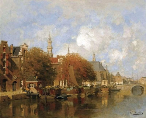 Een Capriccio-gezicht op de Oudezijds Voorburgwal Amsterdam vóór 1908