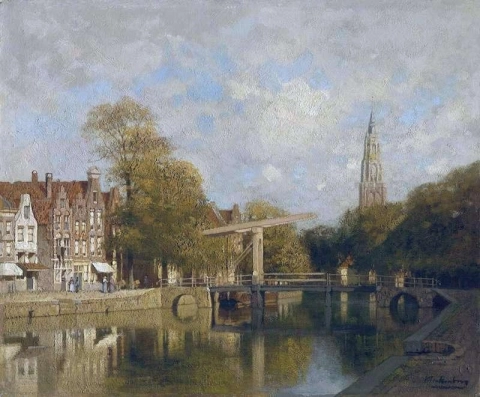 Utsikt över Delft Med Den Nya Kyrkan På Avstånd