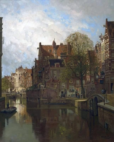 Uma vista de Grimburgwal Amsterdã