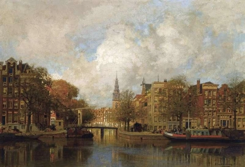 منظر لـGroenburgwal مع Zuiderkerk الذي يُرى من نهر أمستل أمستردام