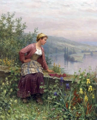 Девушка Бретани с видом на ручей