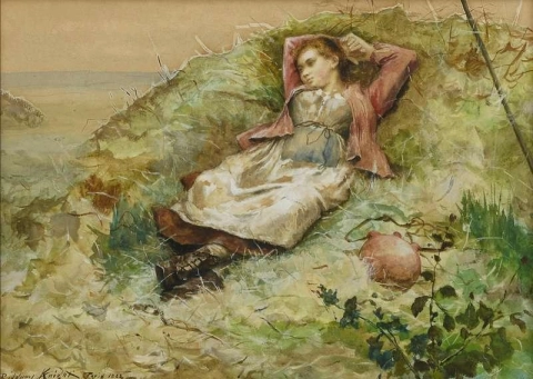 Studie av en kvinna på ett fält 1882