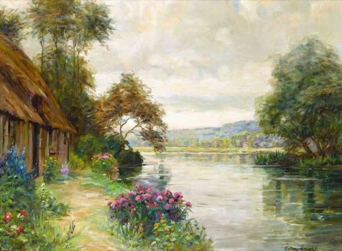 Una cabaña junto a un río