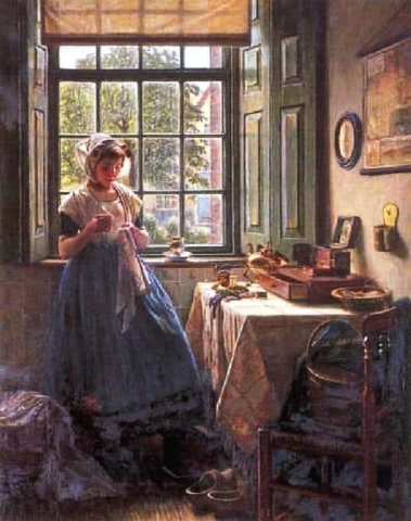 A Young Girl Doing Needle Work