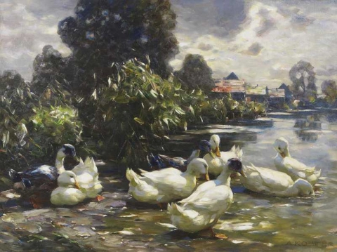 Acht Enten Am Wasser Ca. 1915-20