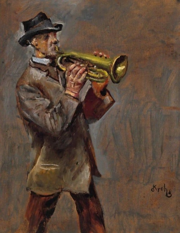 En musiker som spiller en tuba