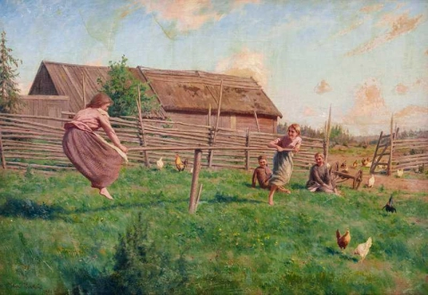 Gungbradan - Lekande Barn Och Hons En Sommardag 1900