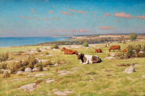 Paesaggio estivo con mucche