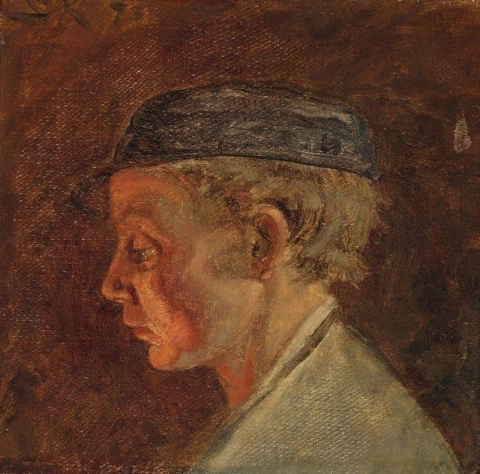 A Blacksmith S Apprentice At The Forge. Profile From The Left Side. Study