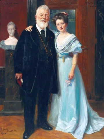 Dubbel portret van Dr. Phil. Brouwer Carl Jacobsen en zijn jongste dochter Paula