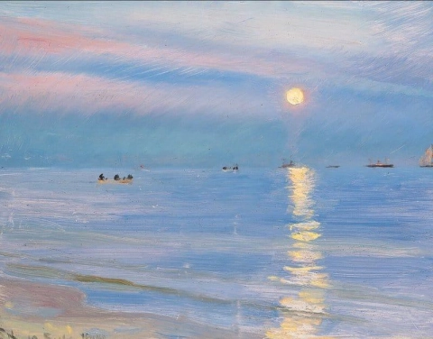 Abends am Strand von Skagen geht der Mond auf