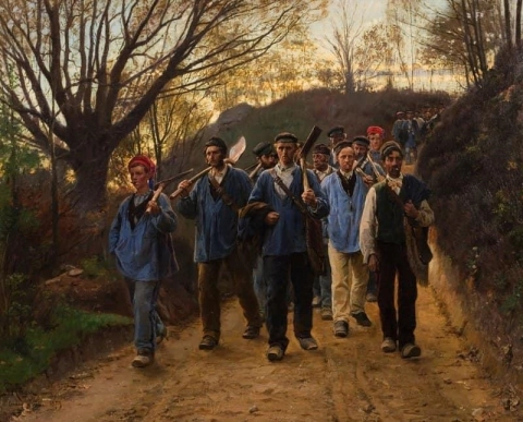 Trabajadores franceses en un camino de tierra