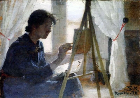 玛丽·克罗耶 (Marie Kroyer) 在拉维罗作画