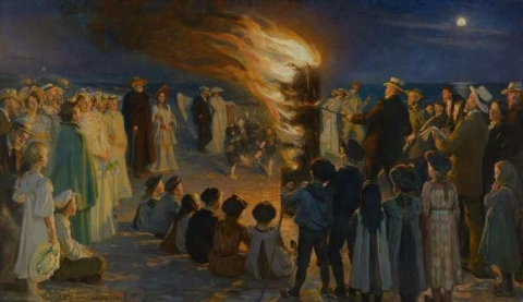 スカーゲン南海岸の真夏の大晦日の焚き火