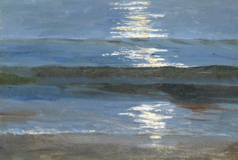 Study From The Beach. The Sandbanks Are Seen In Clear Moonlight. Skagen