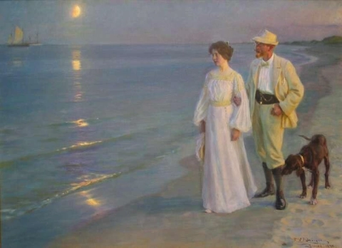 Summer Evening On The Beach At Skagen. The Painter And His Wife