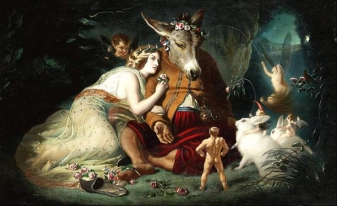 Szene aus einem Sommernachtstraum. Titania und Boden 1848-51