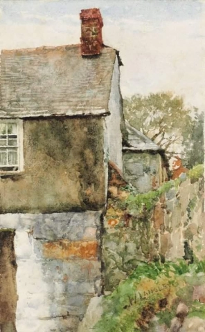En stuga vid Tredavoe nära Newlyn Cornwall ca 1880