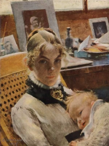 A Studio Idyll. The Artist S Wife With Daughter Suzanne